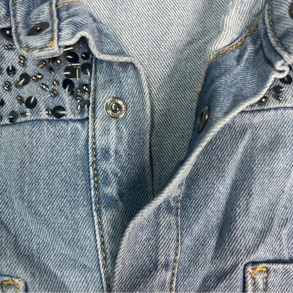 One Teaspoon Shirt womens XS blue denim jean snap front embellished Daria - Picture 8 of 11